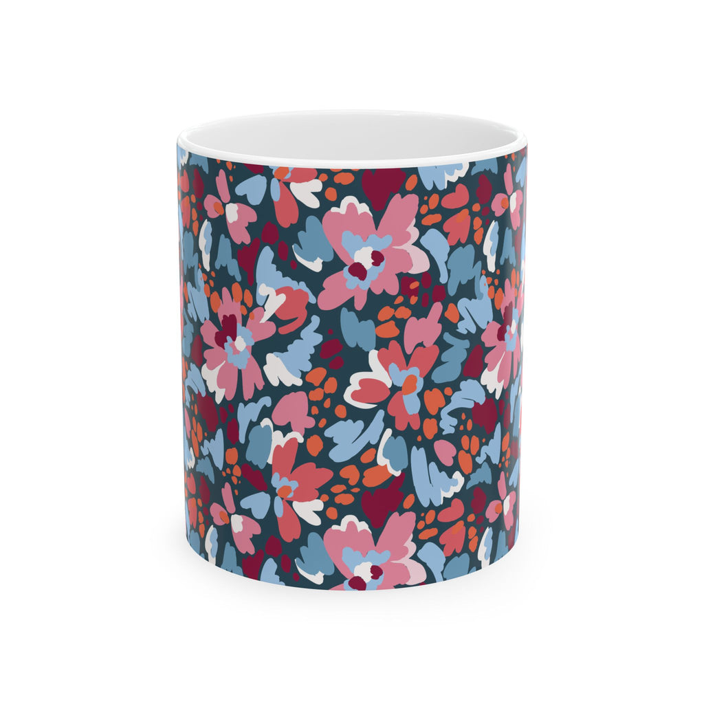 Floral Pattern Ceramic Mug — Colorful Retro Blooms Coffee Cup (11oz, 15oz)