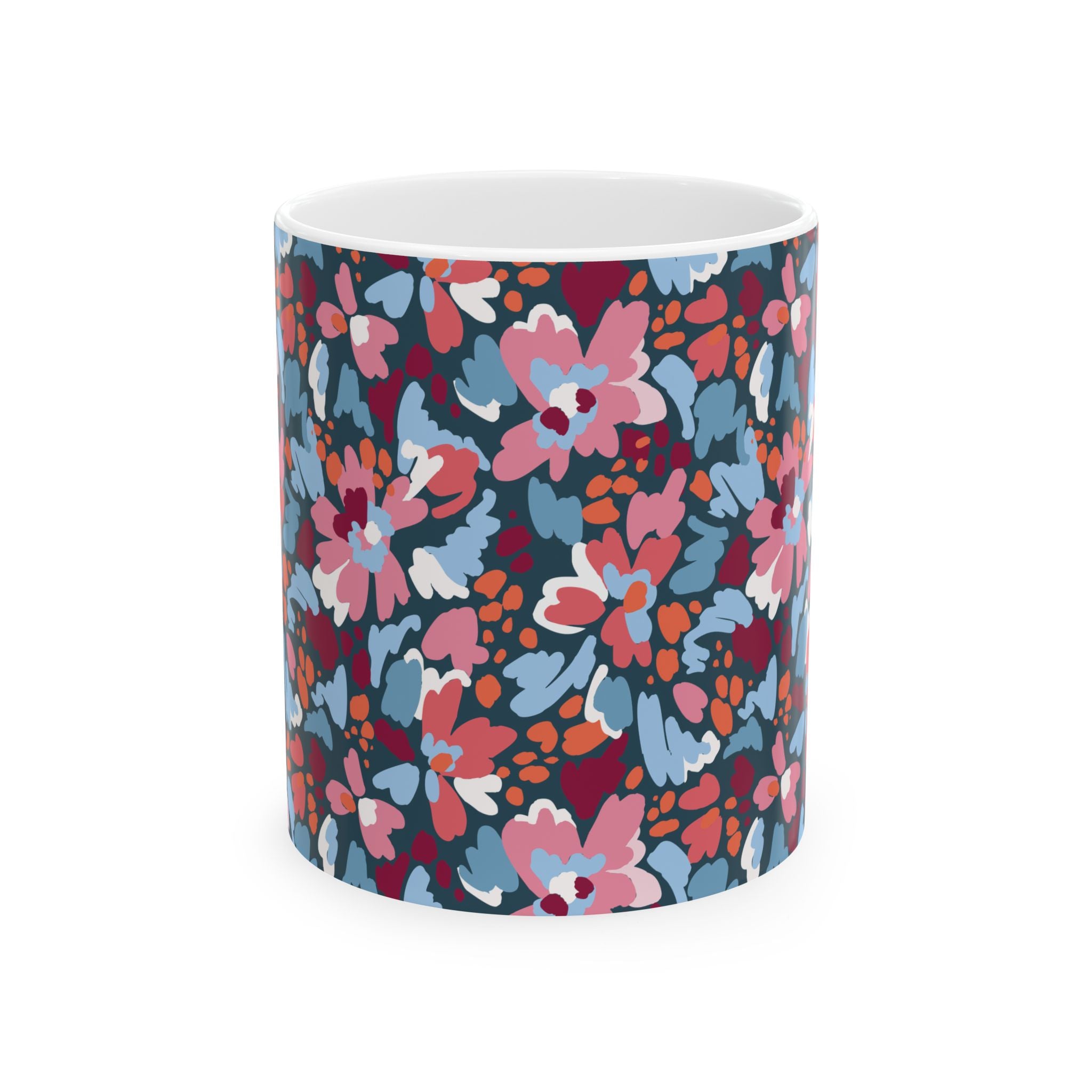 Floral Pattern Ceramic Mug — Colorful Retro Blooms Coffee Cup (11oz, 15oz)