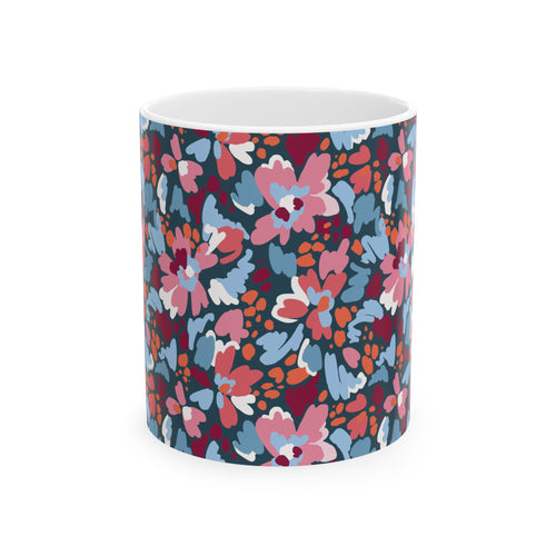 Floral Pattern Ceramic Mug — Colorful Retro Blooms Coffee Cup (11oz, 15oz)