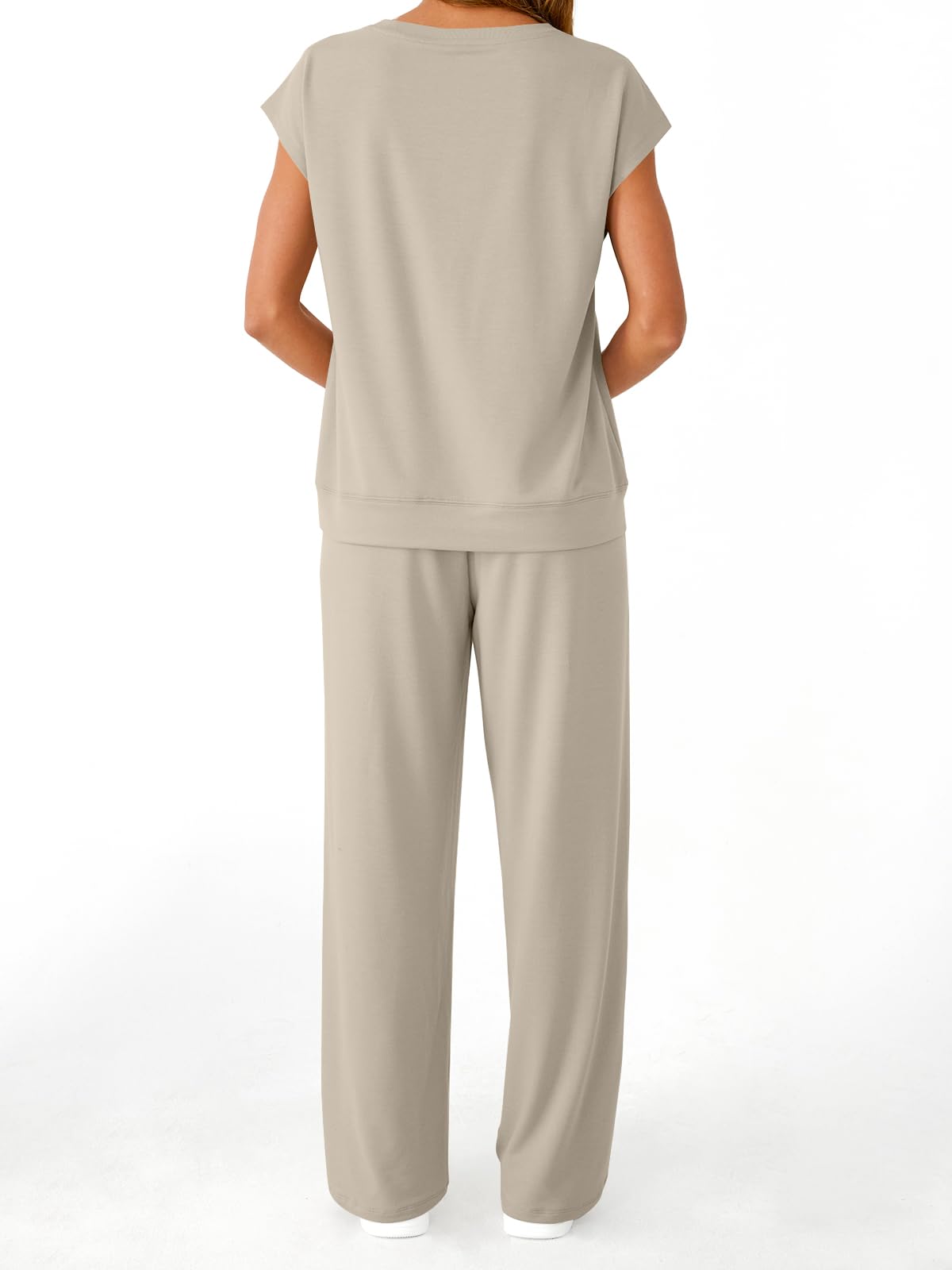 AUTOMET Women's 2 Piece Lounge Set Casual Cap Sleeve Top Wide Leg Pants Summer Vacation Outfits