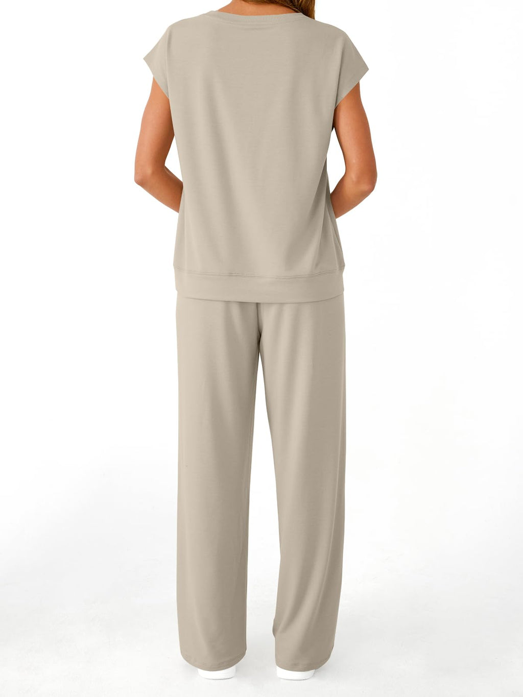 AUTOMET Women's 2 Piece Lounge Set Casual Cap Sleeve Top Wide Leg Pants Summer Vacation Outfits