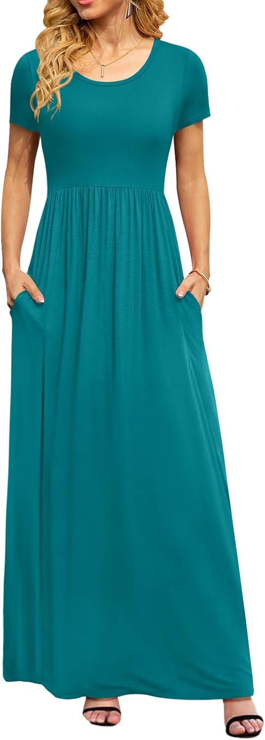 DB MOON Womens 2026 Summer Maxi Dresses Casual Short Sleeve Empire Waist Spring Long Dress with Pockets