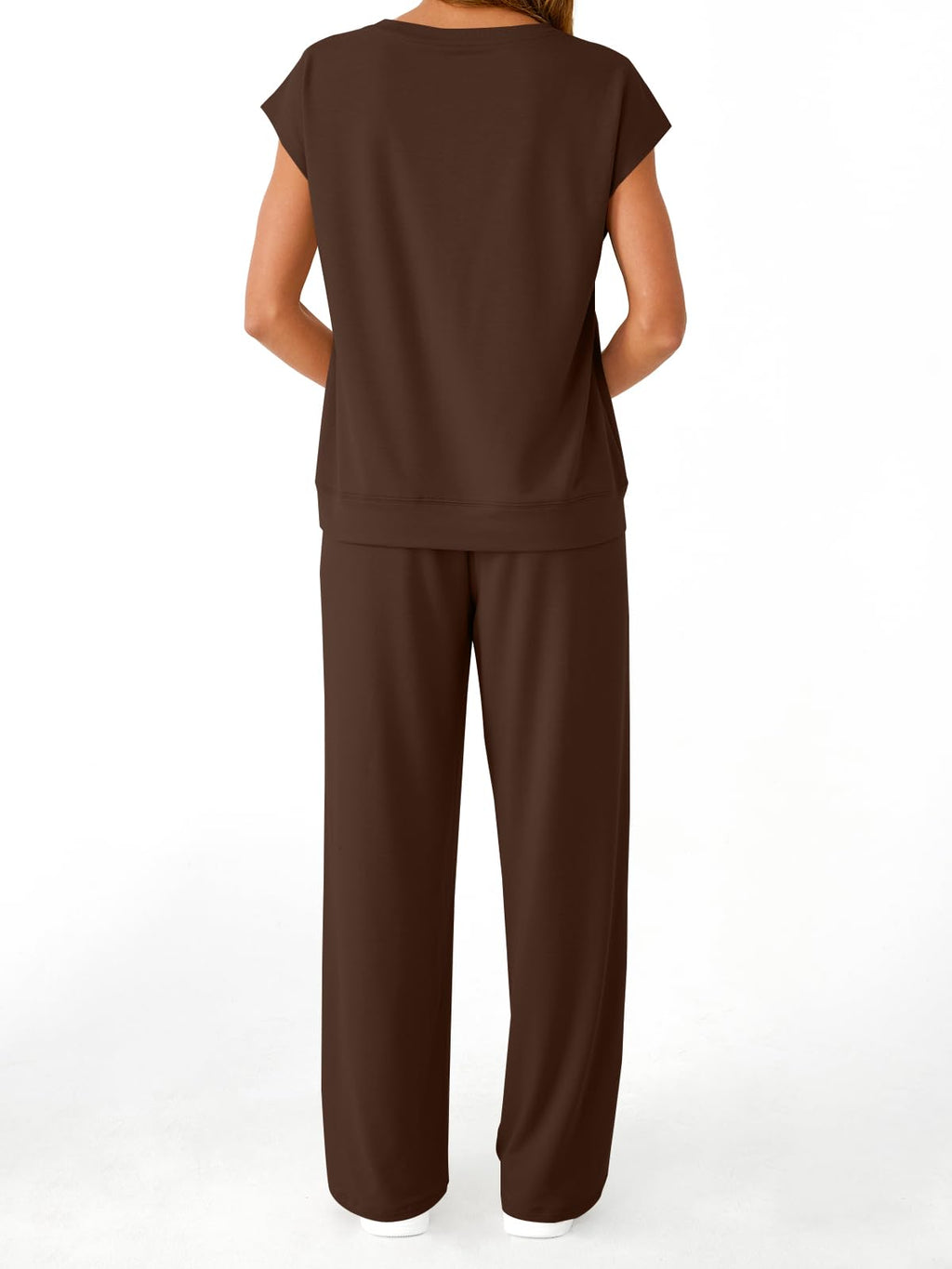 AUTOMET Women's 2 Piece Lounge Set Casual Cap Sleeve Top Wide Leg Pants Summer Vacation Outfits