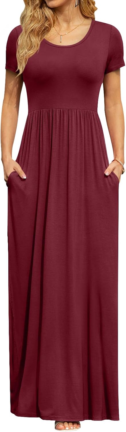 DB MOON Womens 2026 Summer Maxi Dresses Casual Short Sleeve Empire Waist Spring Long Dress with Pockets