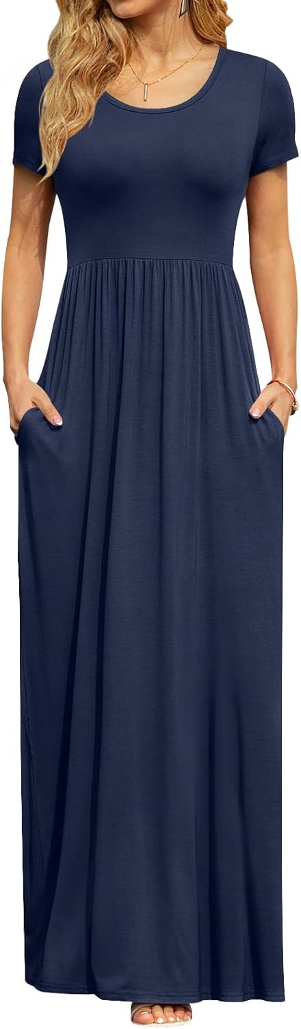 DB MOON Womens 2026 Summer Maxi Dresses Casual Short Sleeve Empire Waist Spring Long Dress with Pockets