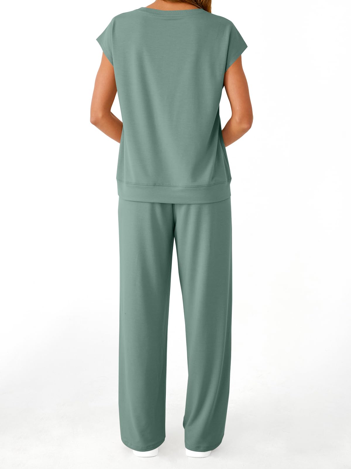 AUTOMET Women's 2 Piece Lounge Set Casual Cap Sleeve Top Wide Leg Pants Summer Vacation Outfits