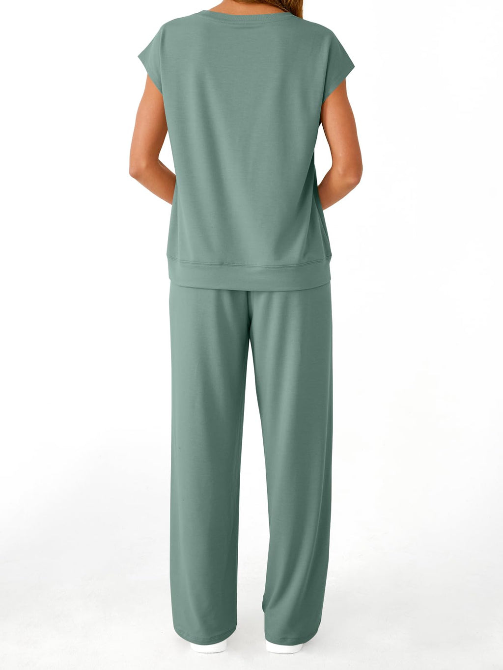 AUTOMET Women's 2 Piece Lounge Set Casual Cap Sleeve Top Wide Leg Pants Summer Vacation Outfits