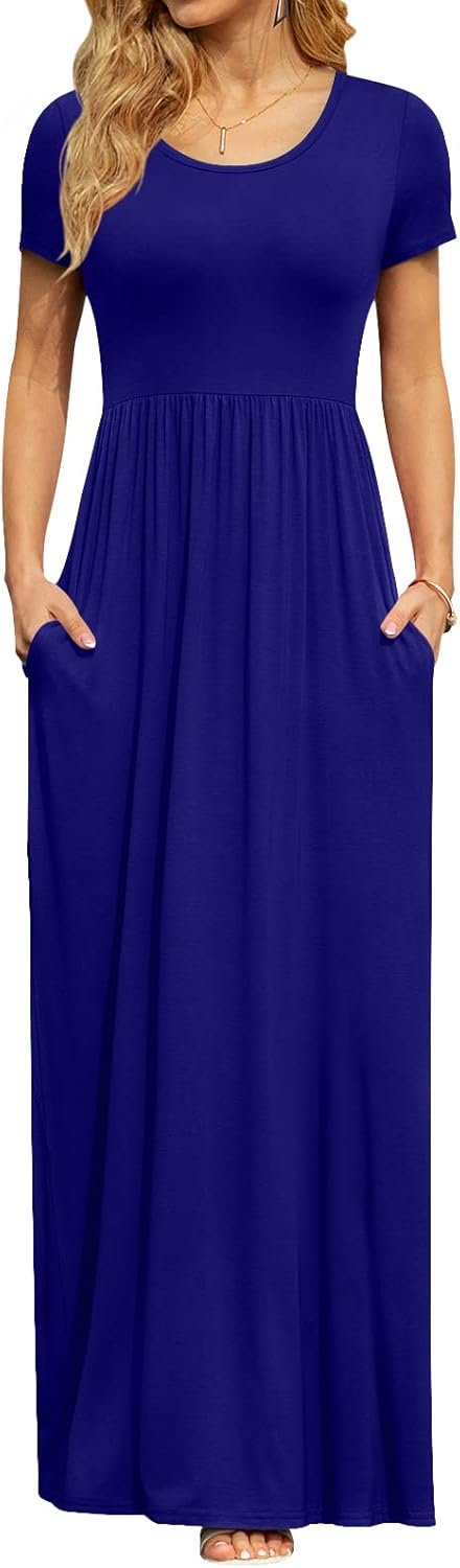 DB MOON Womens 2026 Summer Maxi Dresses Casual Short Sleeve Empire Waist Spring Long Dress with Pockets