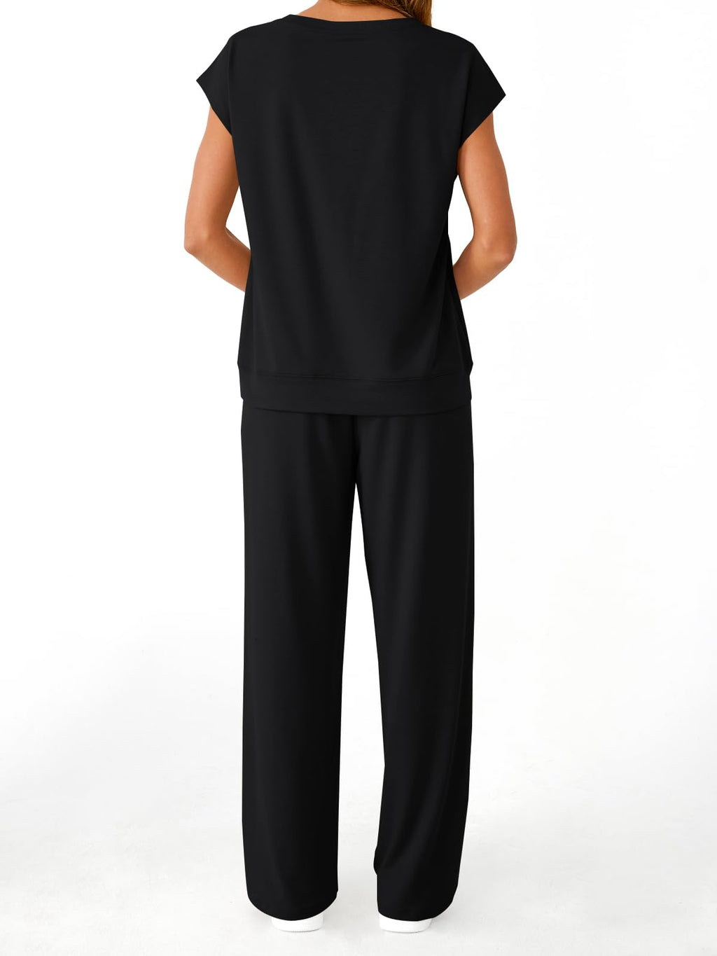 AUTOMET Women's 2 Piece Lounge Set Casual Cap Sleeve Top Wide Leg Pants Summer Vacation Outfits