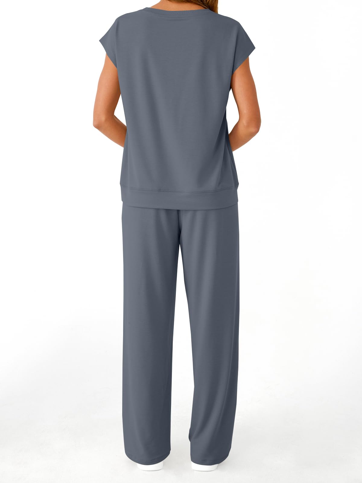 AUTOMET Women's 2 Piece Lounge Set Casual Cap Sleeve Top Wide Leg Pants Summer Vacation Outfits