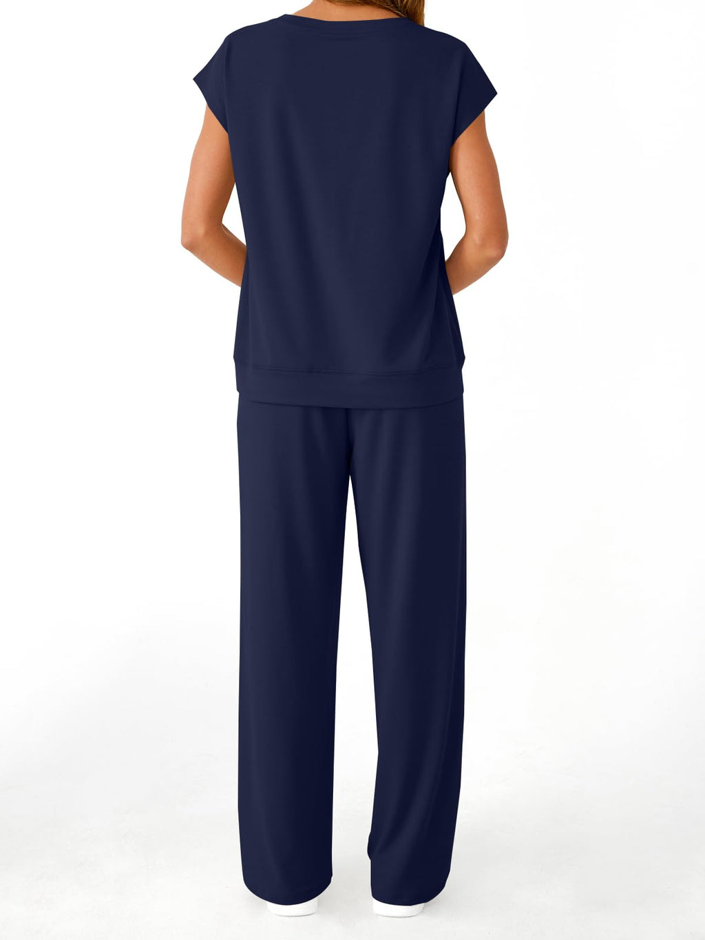 AUTOMET Women's 2 Piece Lounge Set Casual Cap Sleeve Top Wide Leg Pants Summer Vacation Outfits