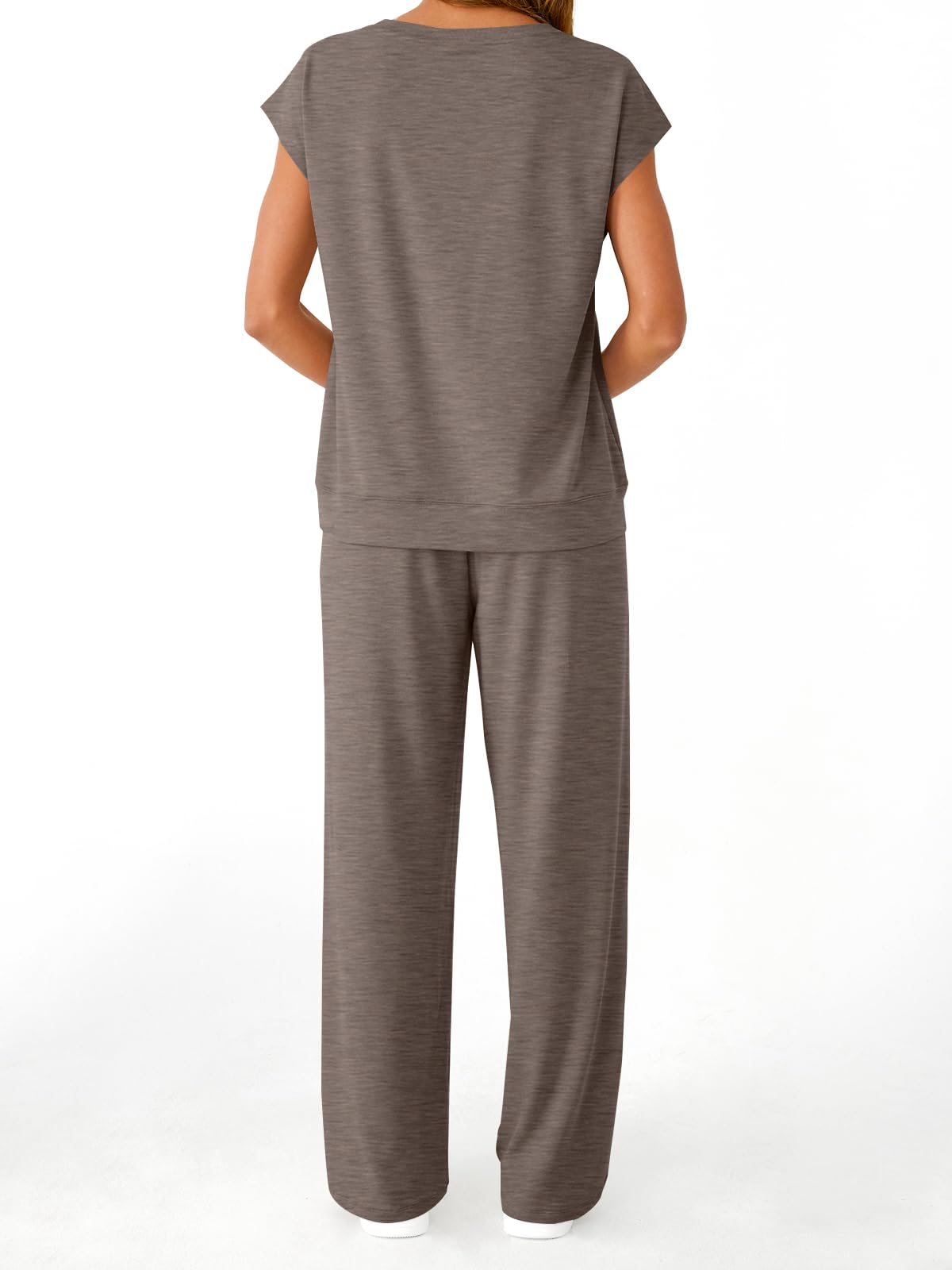 AUTOMET Women's 2 Piece Lounge Set Casual Cap Sleeve Top Wide Leg Pants Summer Vacation Outfits