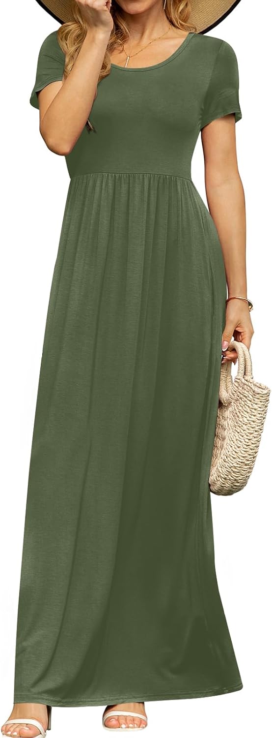 DB MOON Womens 2026 Summer Maxi Dresses Casual Short Sleeve Empire Waist Spring Long Dress with Pockets