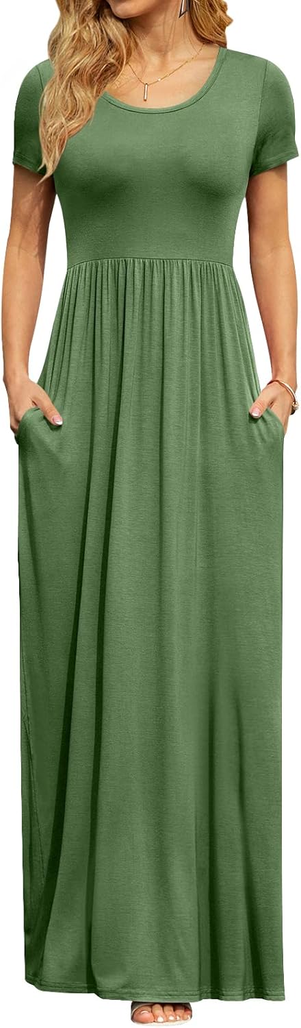 DB MOON Womens 2026 Summer Maxi Dresses Casual Short Sleeve Empire Waist Spring Long Dress with Pockets