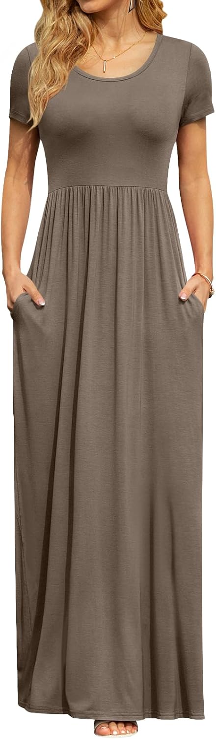 DB MOON Womens 2026 Summer Maxi Dresses Casual Short Sleeve Empire Waist Spring Long Dress with Pockets