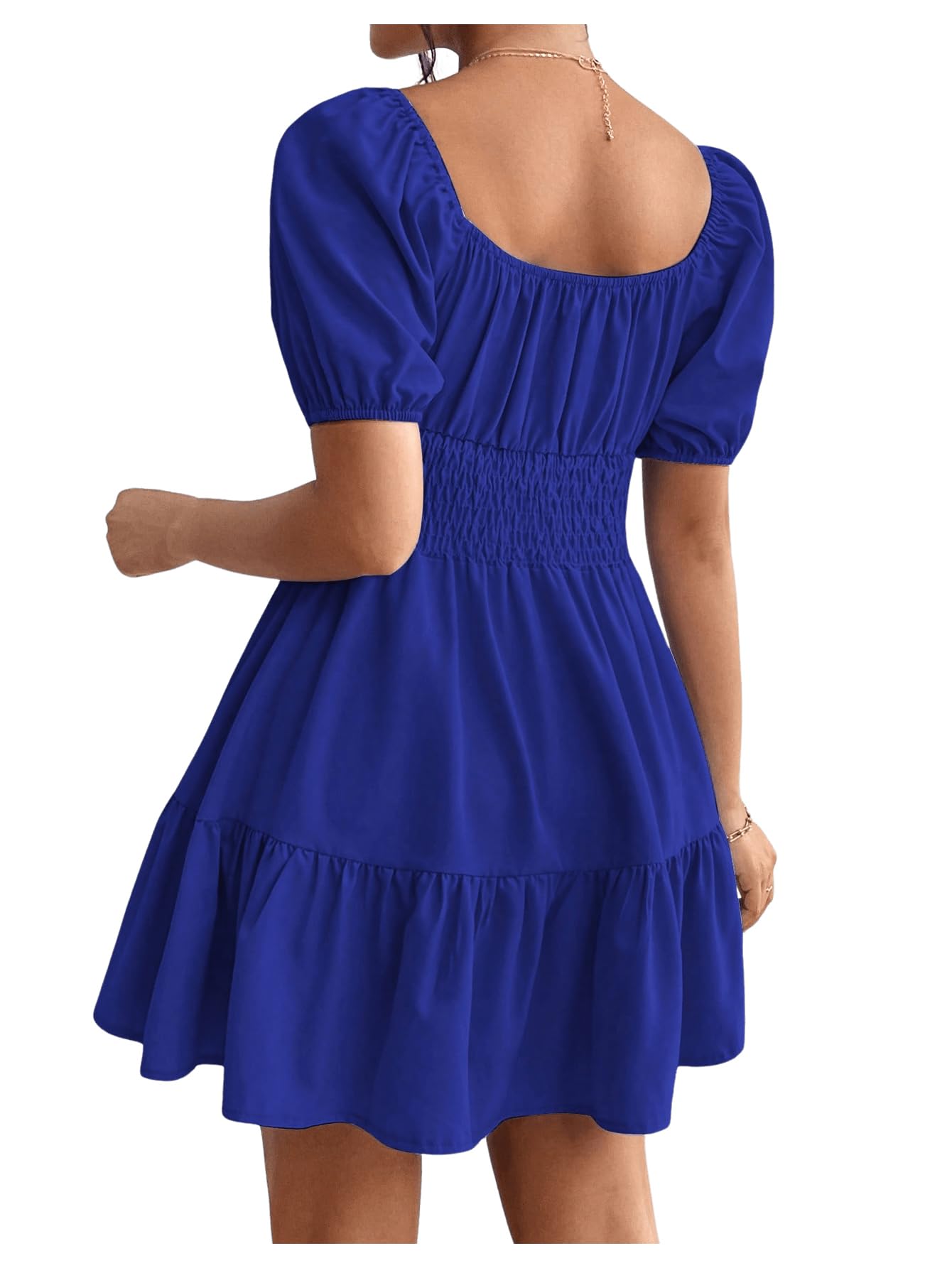 Floerns Women's Boho Square Neck Puff Short Sleeve Self Tie Front A Line Dress