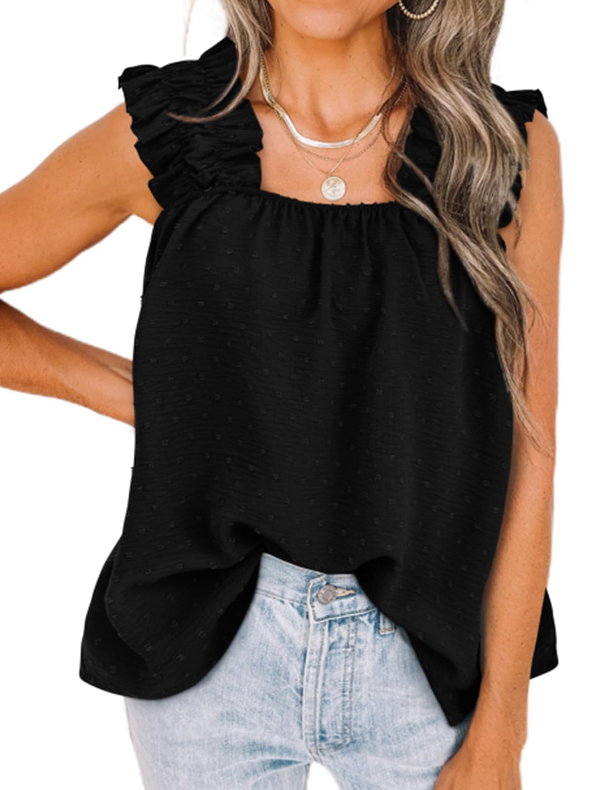 PRETTYGARDEN Boho Floral Tank Tops for Women, Shirred Straps Pleated Summer Casual Sleeveless Shirts Tops Beach Blouses