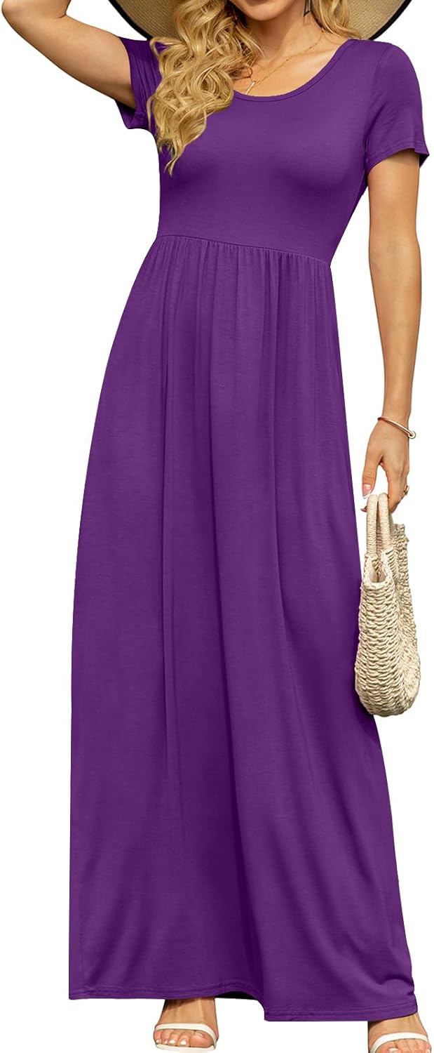 DB MOON Womens 2026 Summer Maxi Dresses Casual Short Sleeve Empire Waist Spring Long Dress with Pockets
