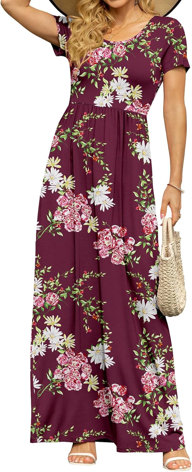 DB MOON Womens 2026 Summer Maxi Dresses Casual Short Sleeve Empire Waist Spring Long Dress with Pockets