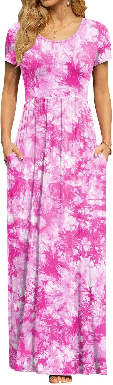 DB MOON Womens 2026 Summer Maxi Dresses Casual Short Sleeve Empire Waist Spring Long Dress with Pockets