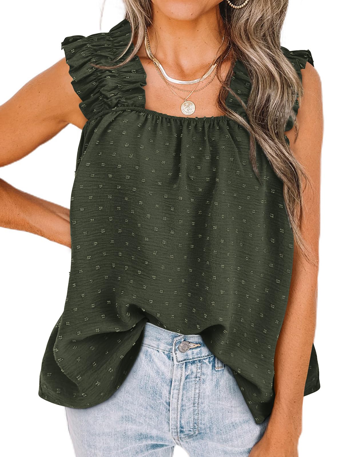 PRETTYGARDEN Boho Floral Tank Tops for Women, Shirred Straps Pleated Summer Casual Sleeveless Shirts Tops Beach Blouses