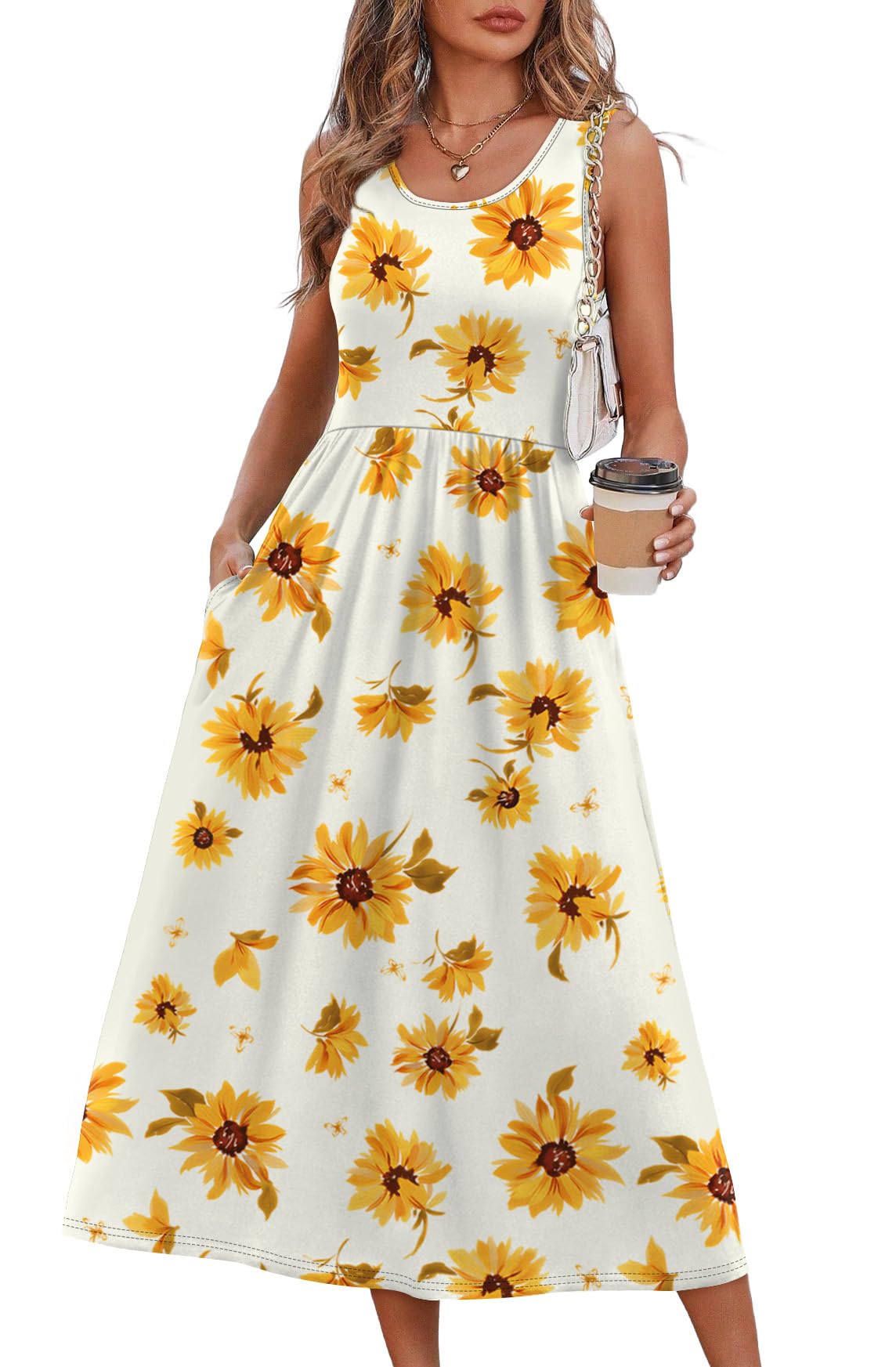 WIHOLL Summer Dresses for Women Flowy Casual Midi Dress Beach Vacation Sundresses with Pockets