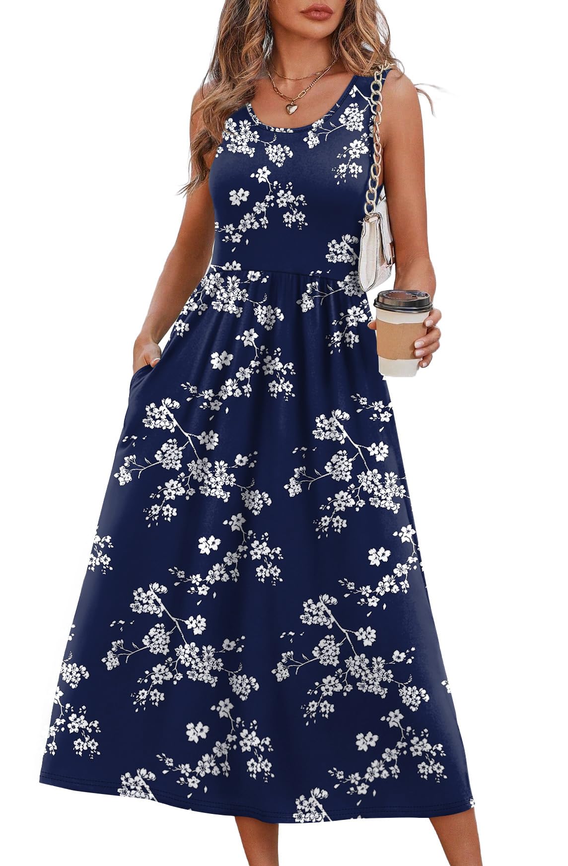 WIHOLL Summer Dresses for Women Flowy Casual Midi Dress Beach Vacation Sundresses with Pockets