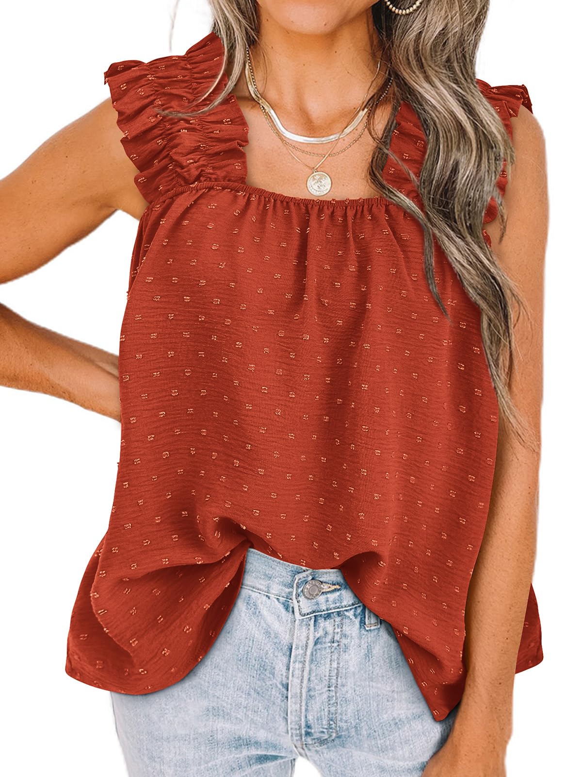 PRETTYGARDEN Boho Floral Tank Tops for Women, Shirred Straps Pleated Summer Casual Sleeveless Shirts Tops Beach Blouses