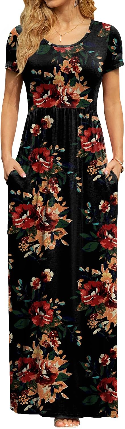 DB MOON Womens 2026 Summer Maxi Dresses Casual Short Sleeve Empire Waist Spring Long Dress with Pockets