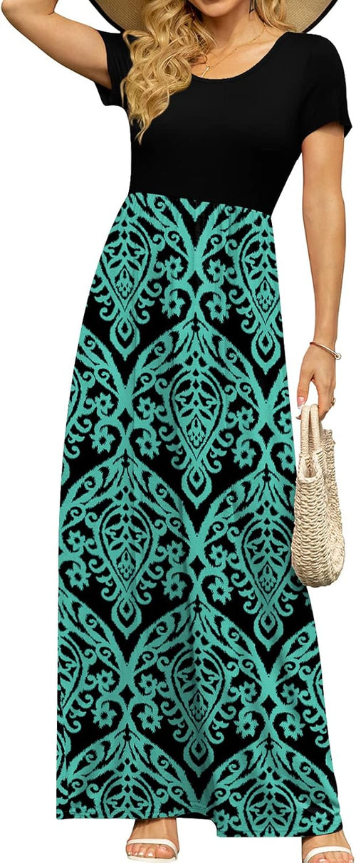 DB MOON Womens 2026 Summer Maxi Dresses Casual Short Sleeve Empire Waist Spring Long Dress with Pockets