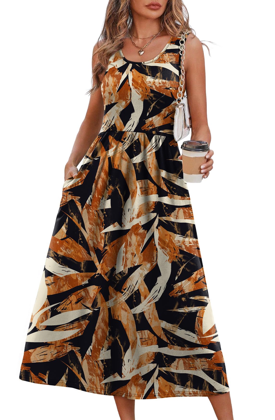 WIHOLL Summer Dresses for Women Flowy Casual Midi Dress Beach Vacation Sundresses with Pockets