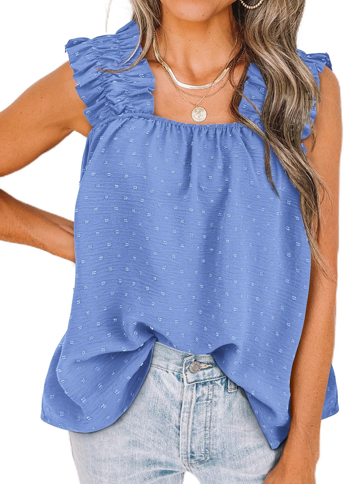 PRETTYGARDEN Boho Floral Tank Tops for Women, Shirred Straps Pleated Summer Casual Sleeveless Shirts Tops Beach Blouses