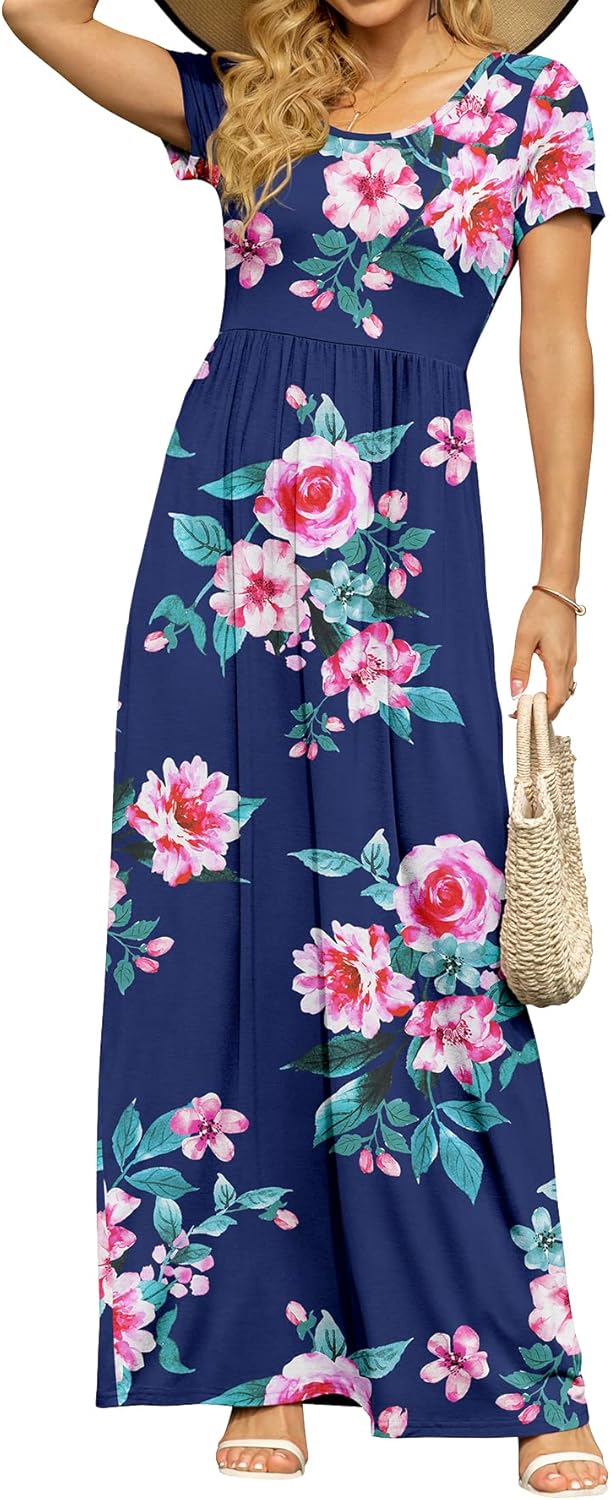 DB MOON Womens 2026 Summer Maxi Dresses Casual Short Sleeve Empire Waist Spring Long Dress with Pockets