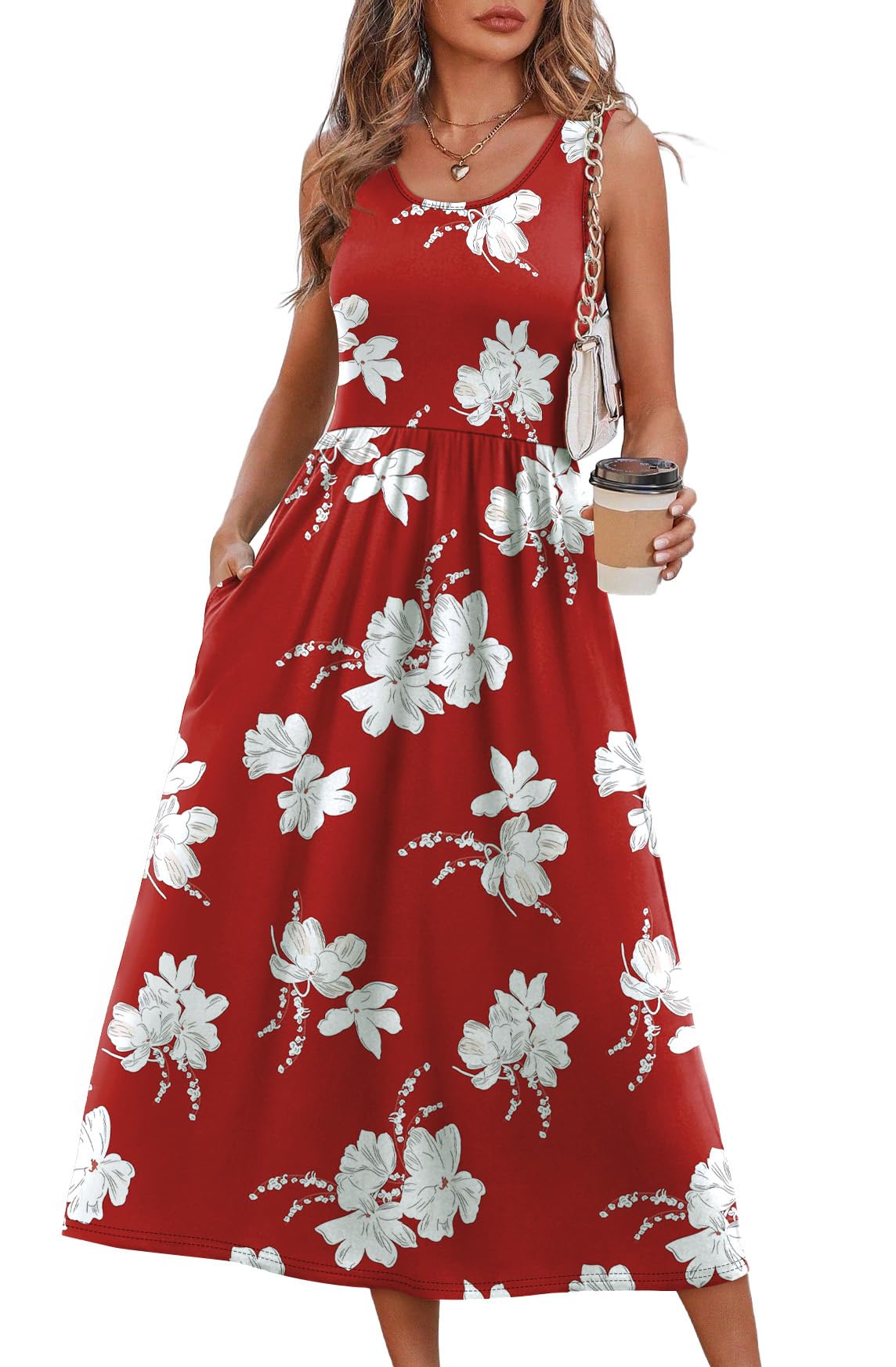 WIHOLL Summer Dresses for Women Flowy Casual Midi Dress Beach Vacation Sundresses with Pockets