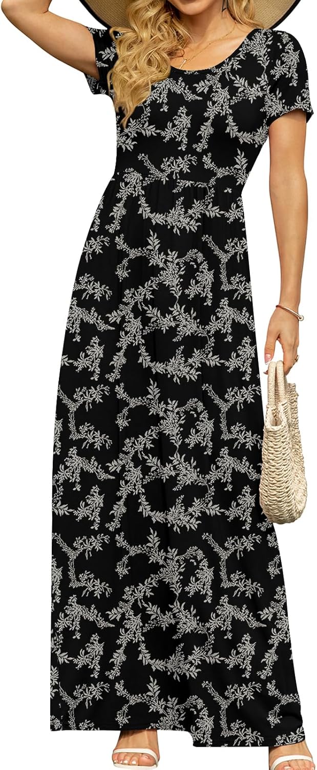 DB MOON Womens 2026 Summer Maxi Dresses Casual Short Sleeve Empire Waist Spring Long Dress with Pockets