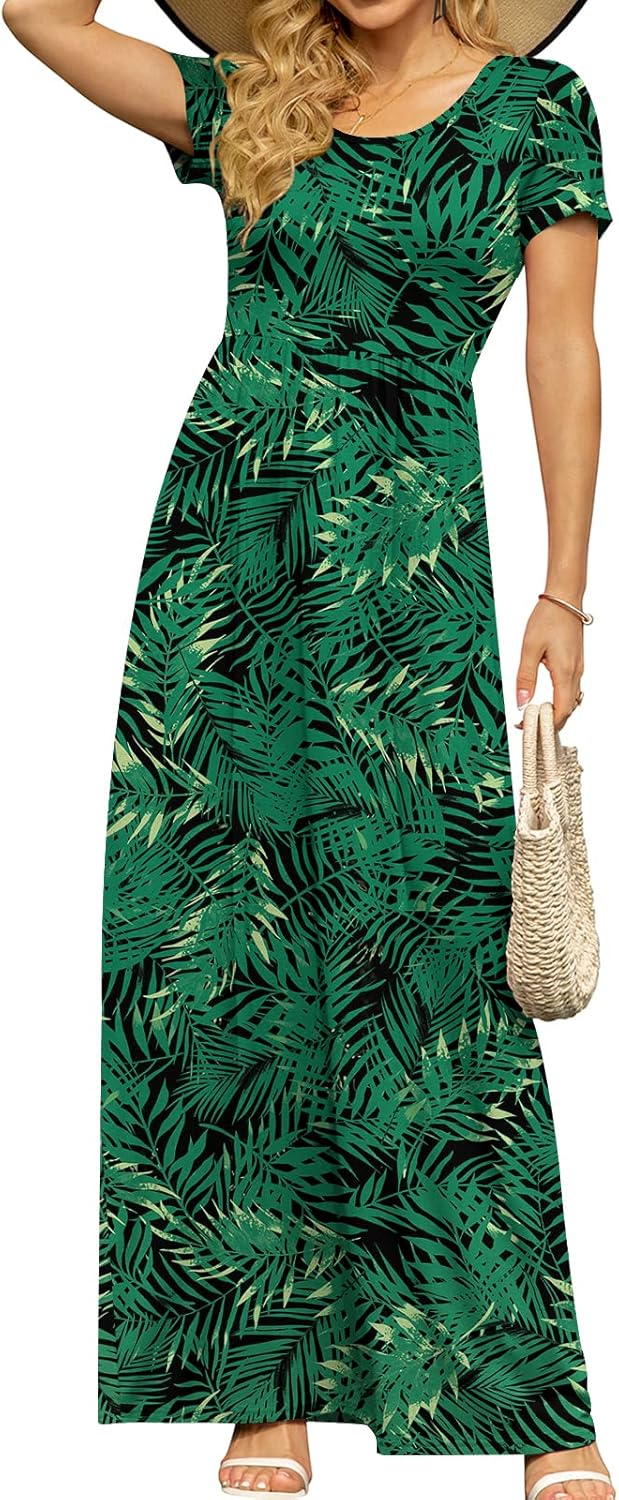 DB MOON Womens 2026 Summer Maxi Dresses Casual Short Sleeve Empire Waist Spring Long Dress with Pockets