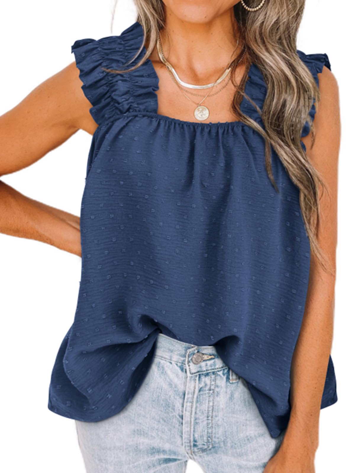 PRETTYGARDEN Boho Floral Tank Tops for Women, Shirred Straps Pleated Summer Casual Sleeveless Shirts Tops Beach Blouses