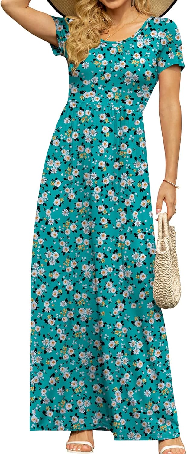 DB MOON Womens 2026 Summer Maxi Dresses Casual Short Sleeve Empire Waist Spring Long Dress with Pockets