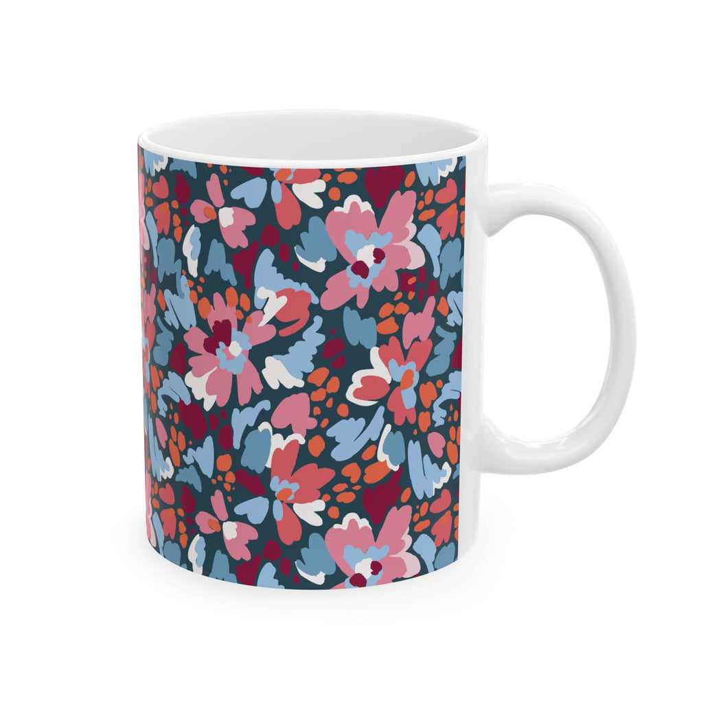 Floral Pattern Ceramic Mug — Colorful Retro Blooms Coffee Cup (11oz, 15oz)