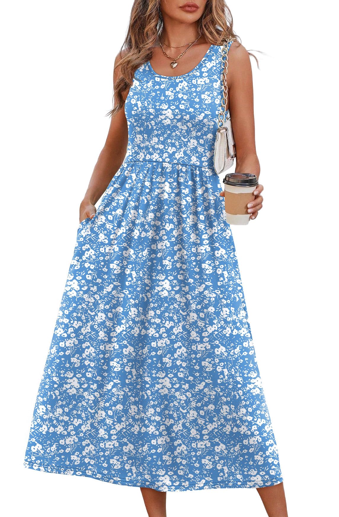 WIHOLL Summer Dresses for Women Flowy Casual Midi Dress Beach Vacation Sundresses with Pockets