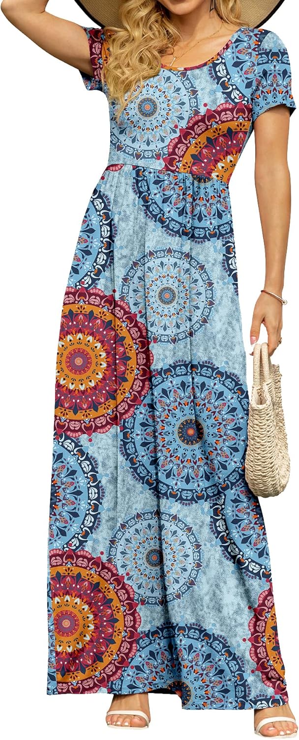 DB MOON Womens 2026 Summer Maxi Dresses Casual Short Sleeve Empire Waist Spring Long Dress with Pockets