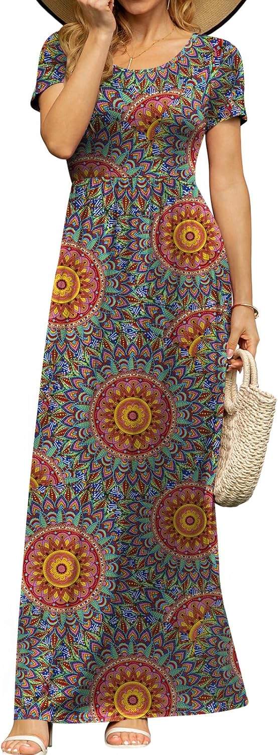 DB MOON Womens 2026 Summer Maxi Dresses Casual Short Sleeve Empire Waist Spring Long Dress with Pockets