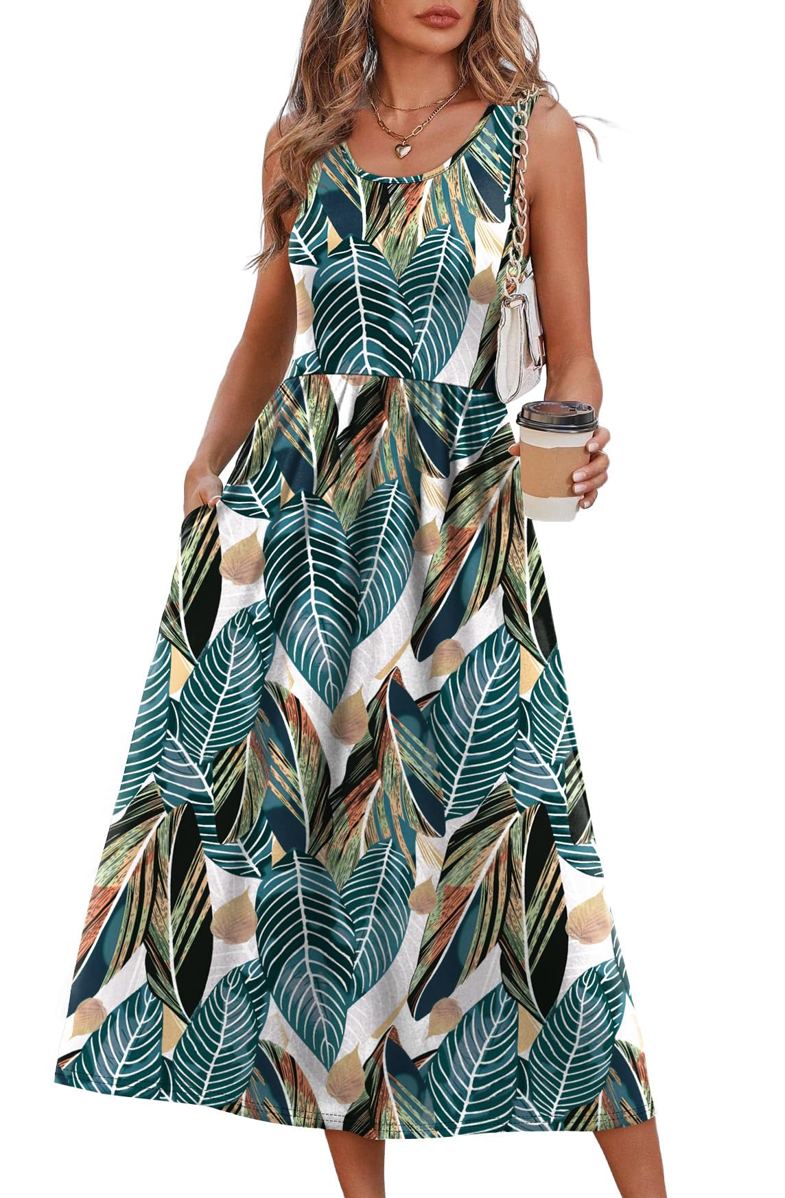 WIHOLL Summer Dresses for Women Flowy Casual Midi Dress Beach Vacation Sundresses with Pockets