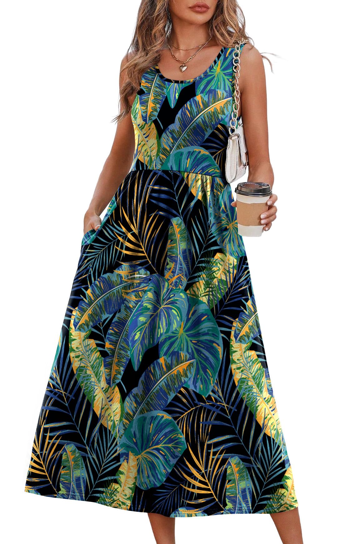 WIHOLL Summer Dresses for Women Flowy Casual Midi Dress Beach Vacation Sundresses with Pockets