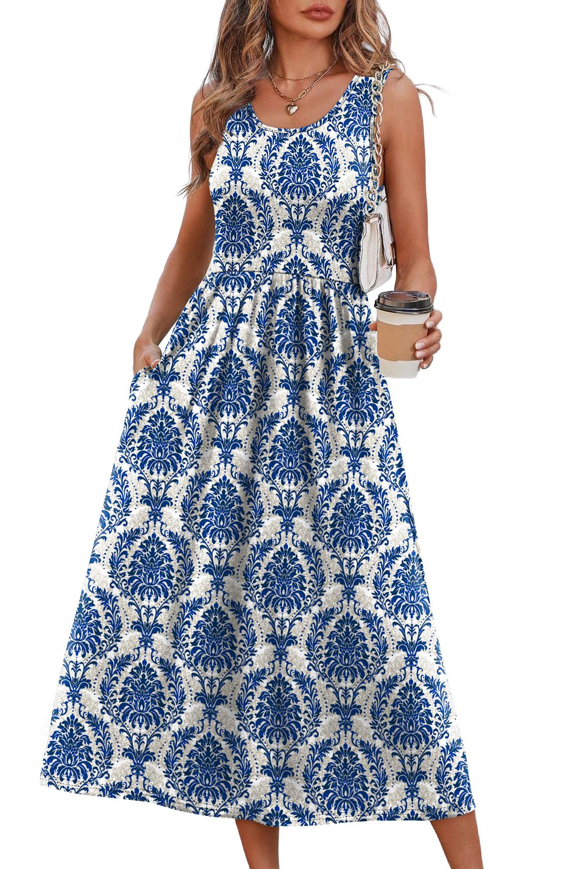 WIHOLL Summer Dresses for Women Flowy Casual Midi Dress Beach Vacation Sundresses with Pockets