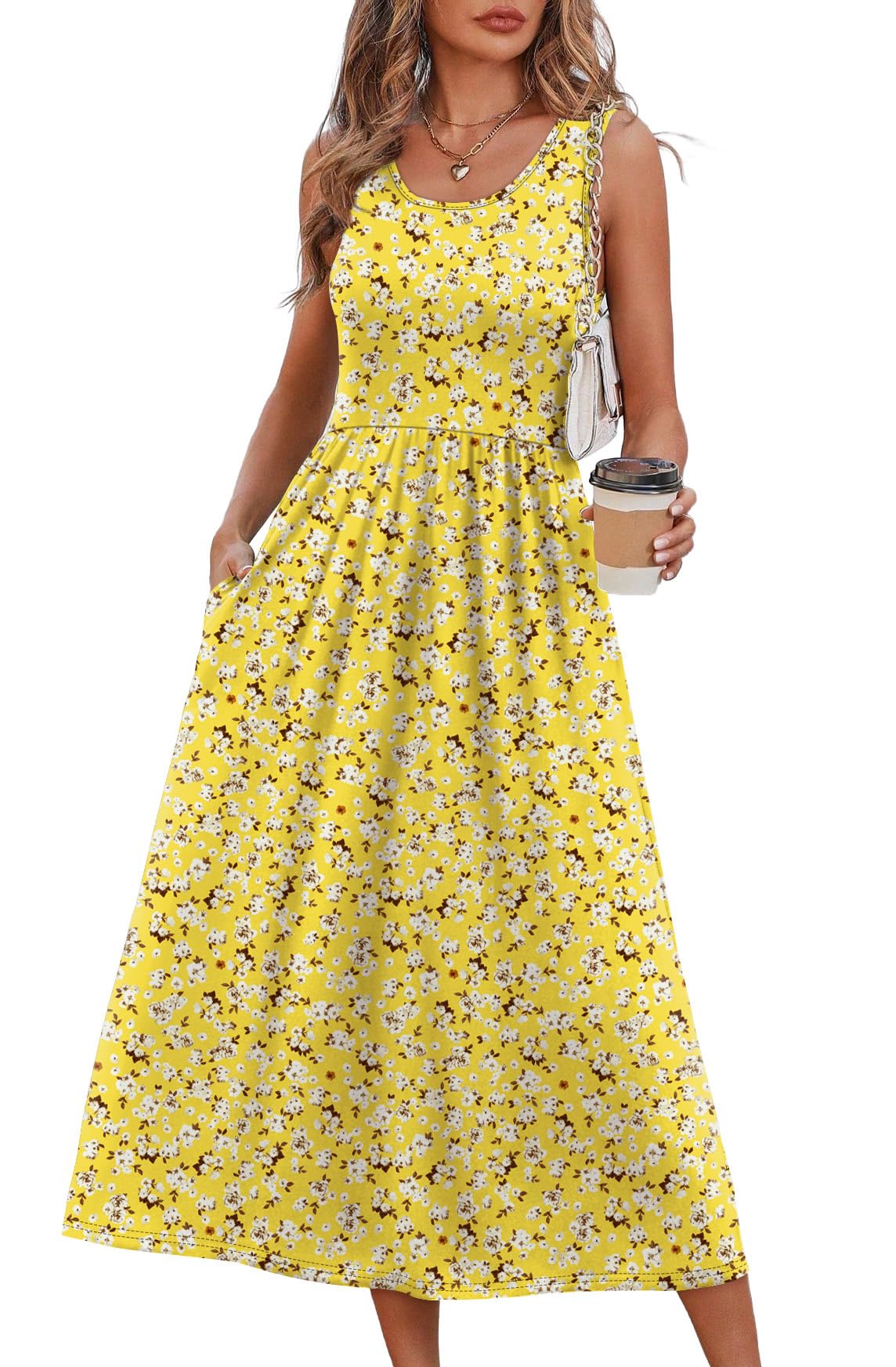 WIHOLL Summer Dresses for Women Flowy Casual Midi Dress Beach Vacation Sundresses with Pockets