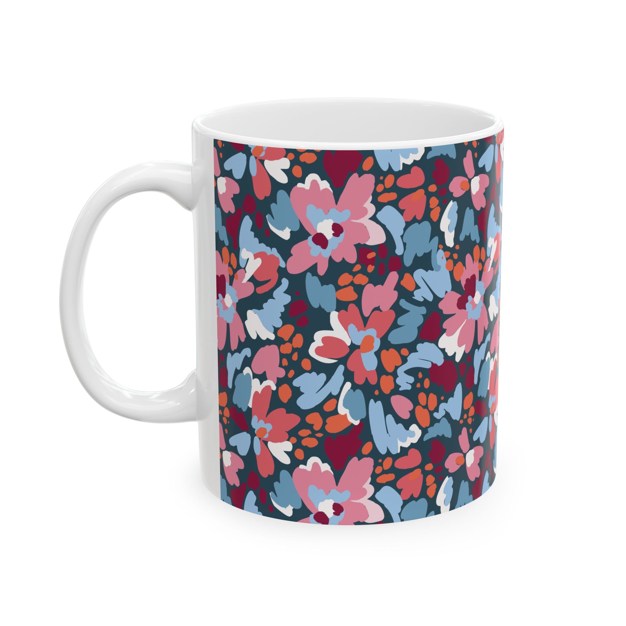 Floral Pattern Ceramic Mug — Colorful Retro Blooms Coffee Cup (11oz, 15oz)