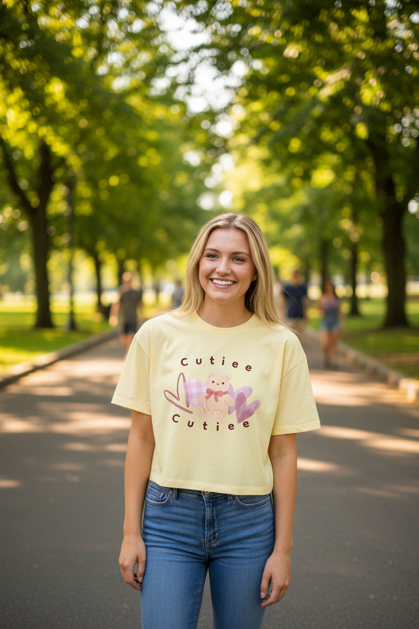 Cutie Bear Tee-Women's Jersey Crop Tee