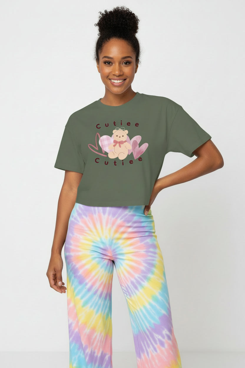 Cutie Bear Tee-Women's Jersey Crop Tee